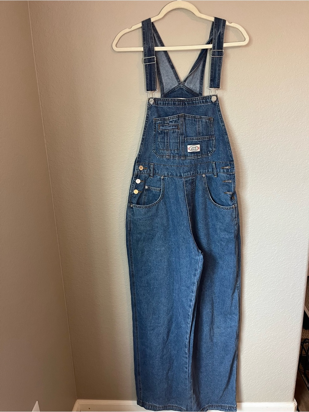 Lana Roux 90s Retro Utility Denim Overalls Straight Leg Sz M